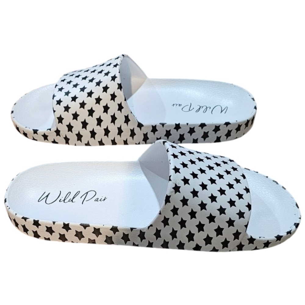 Wild Pair - NEW White Star Pattern Open Toe Pool Slides - Picture 4 of 6